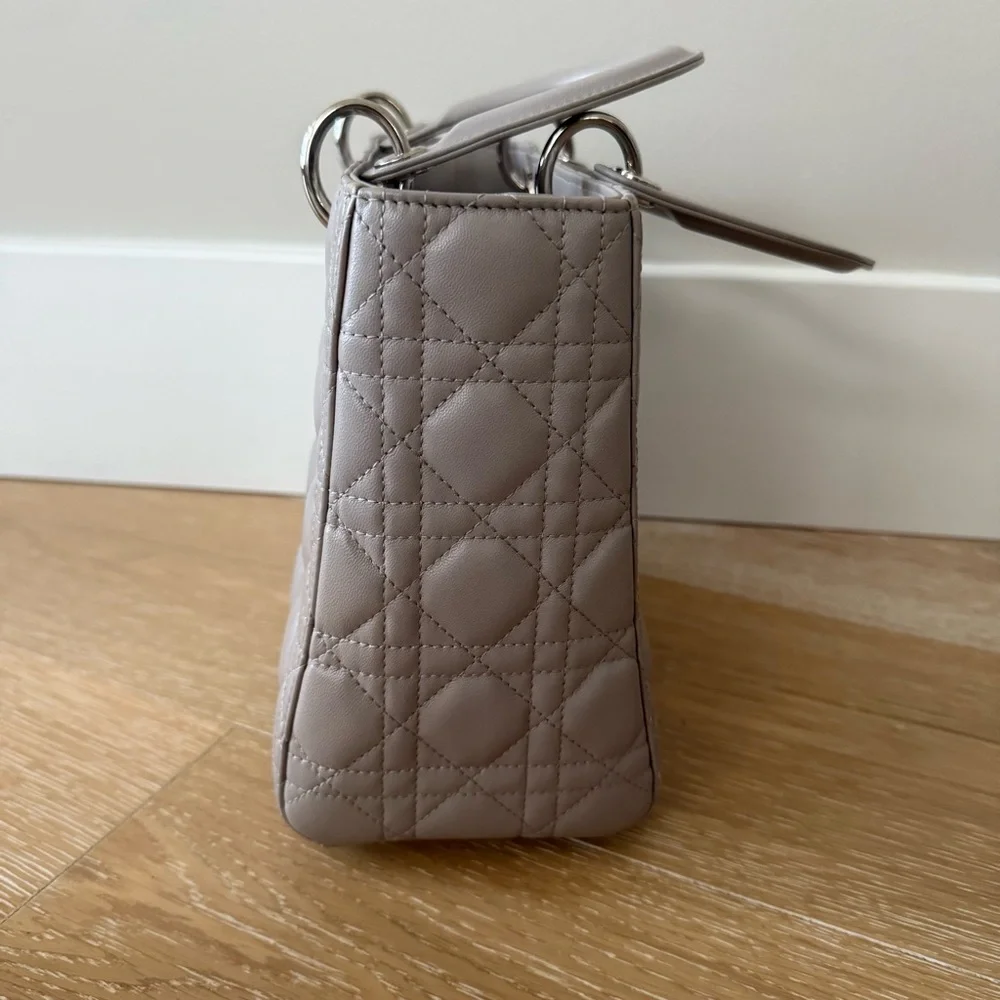 Lady Dior Medium Cannage Lambskin Gray Silver Hardware Vintage Authentic